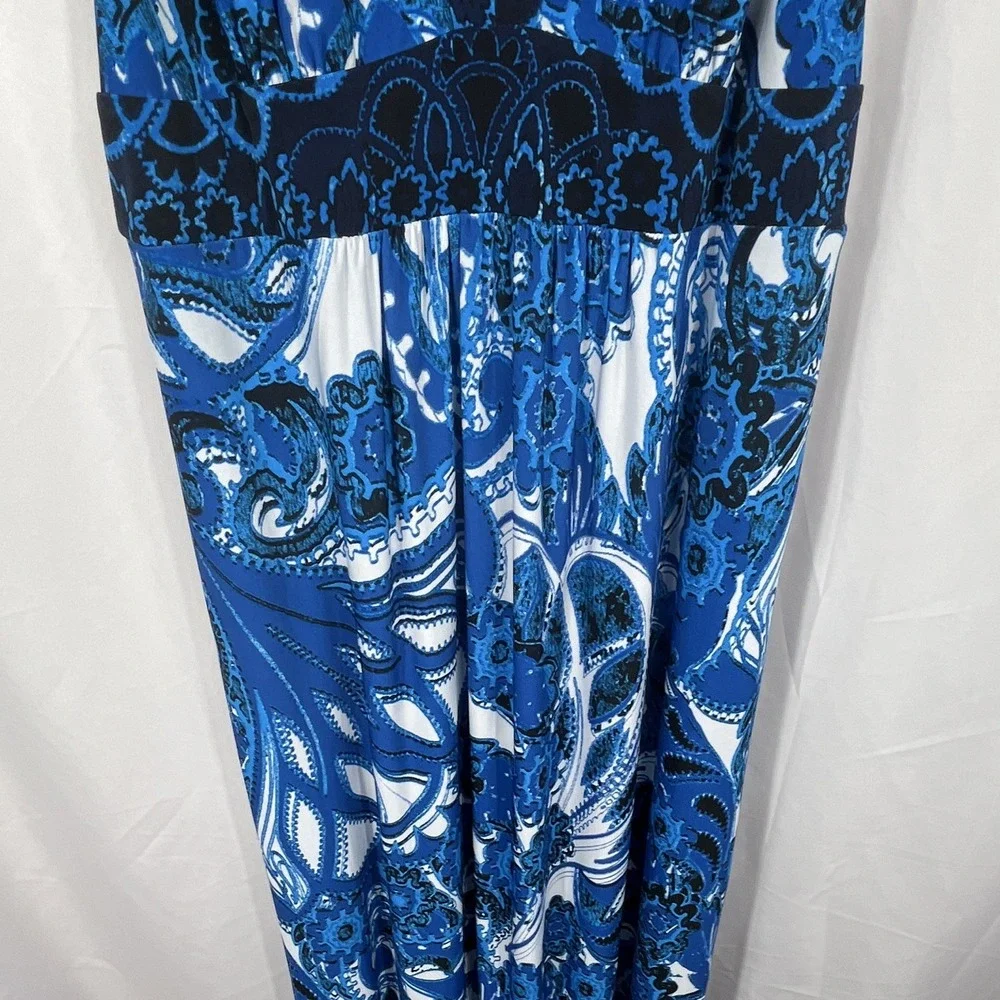 Style&co.  Size 0X Maxi Dress Paisley Beaded Blue White Black Sleeveless V-Neck‎